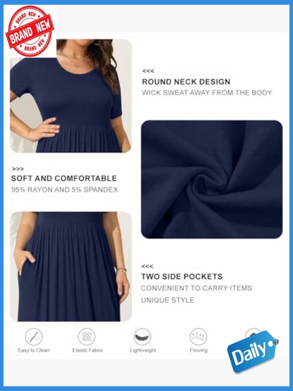 Plus Size Maxi Dress Short Sleeve Pockets XL-6XL Summer Wedding Casual - Picture 5 of 7